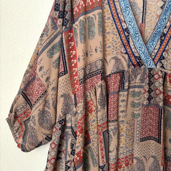 Ivy Jane Boho Printed V-Neck Flowy Peasant High Low Blouse Top - Picture 5 of 8